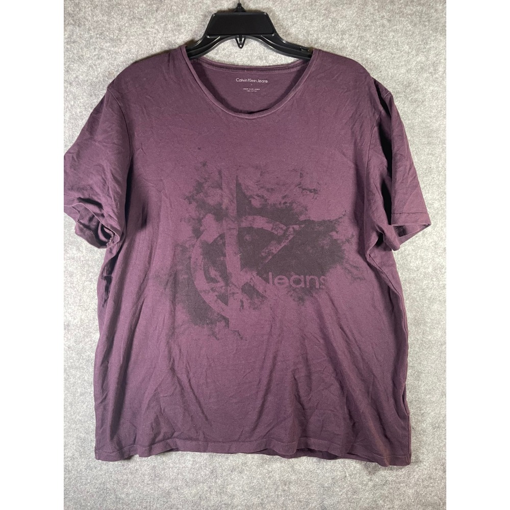 Calvin Klein Jeans Mens L Plum Purple Graphic Logo T-Shirt Short Sleeve Cotton